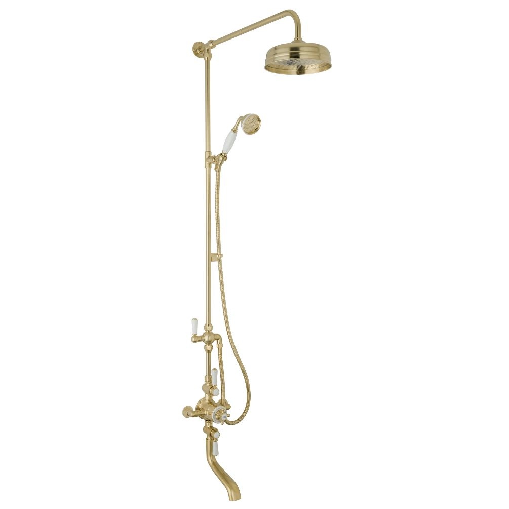 BC Designs Victrion Brushed Gold 3-Way Valve with Shower & Spout Bath Filler Cut Out